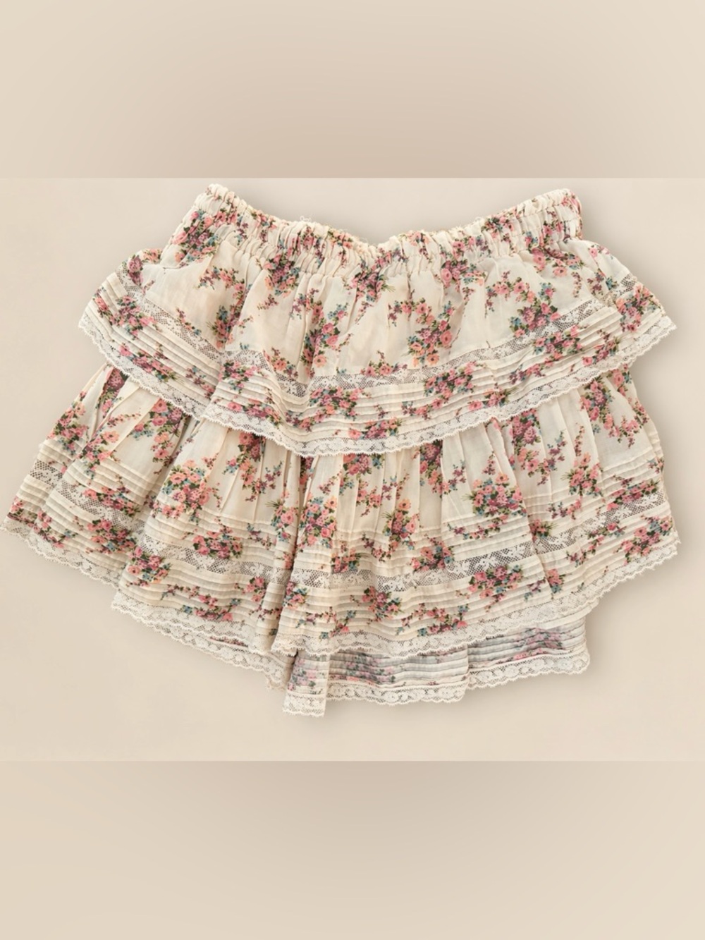 LoveShackFancy tiered floral mini skirt